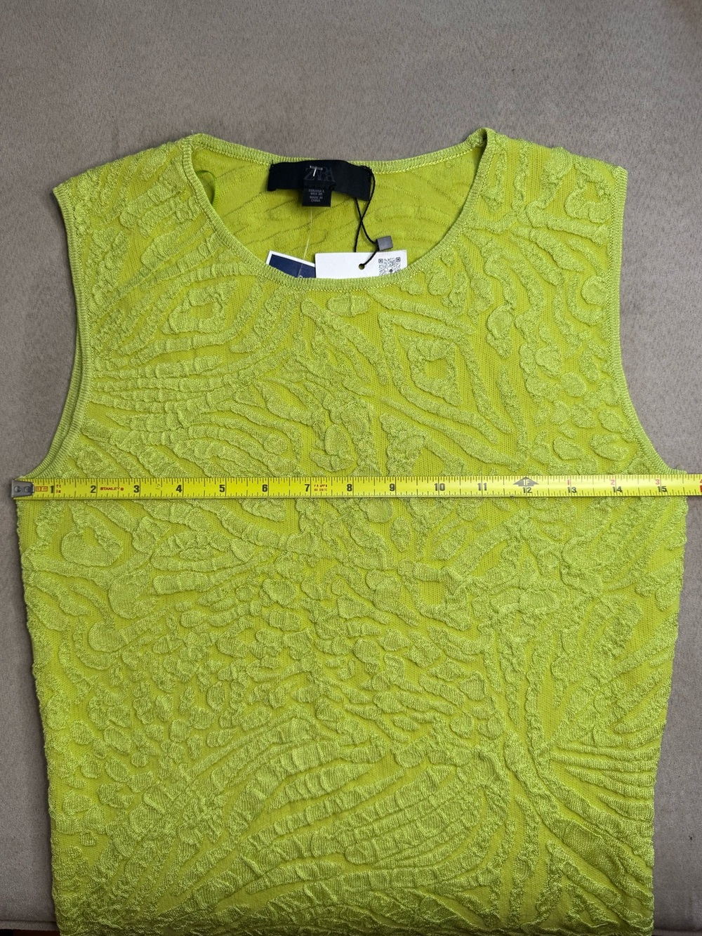 Zara Knit Dress Lime Green Chartreuse Viral Mixed Media Mermaid Hem NEW Large - Picture 8 of 8